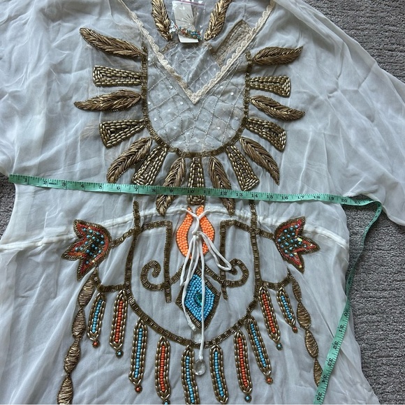 NWT Boston Proper Sunburst Tunic white sheer beaded coverup top size XL swim - Picture 11 of 11